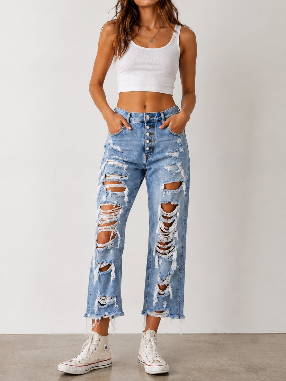 We The Free Extreme Distressed Boyfriend Jeans Light Wash Cropped Size 24